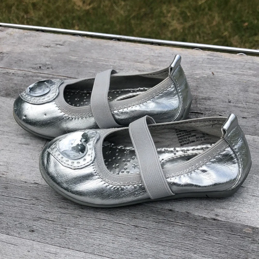 Stuart Weitzman , silver Diamond heart ballerina shoes, size 7 , used